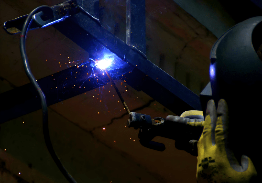welding with blue sparks