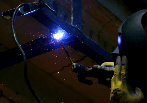 welding with blue sparks